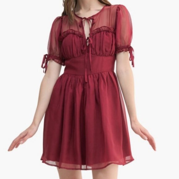 ALL IN FAVOR Wrap Ruffle Short Sleeve Flare Dress - Picture 1 of 7